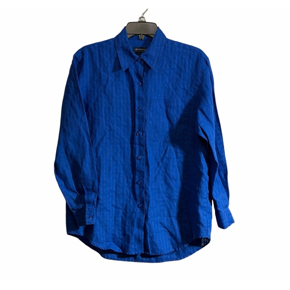 Liz Claiborne Small Irish Linen Button Down Shirt Long Sleeve Royal Blue